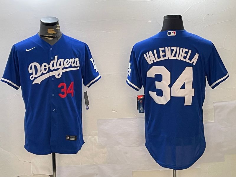 Men Los Angeles Dodgers 34 Valenzuela Blue Elite 2024 Nike MLB Jersey style 12164